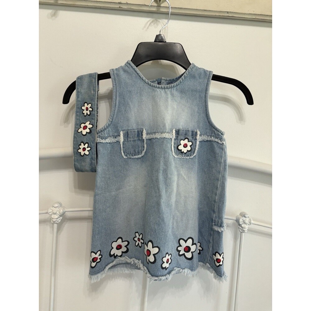 Vintage Y2K 90’s Children’s Place Denim Jumper Dress 3T Headband White Flowers